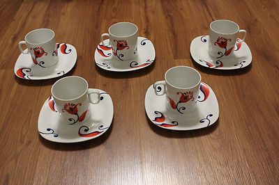 BLOCK Langenthal Switzerland Transition Flower Cups & Saucers Set of 5