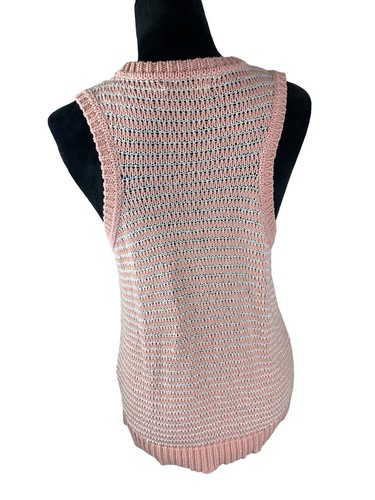 J Brand Size L Pink & Ivory Striped Knit Cotton Blend Tank Too - Picture 4 of 9