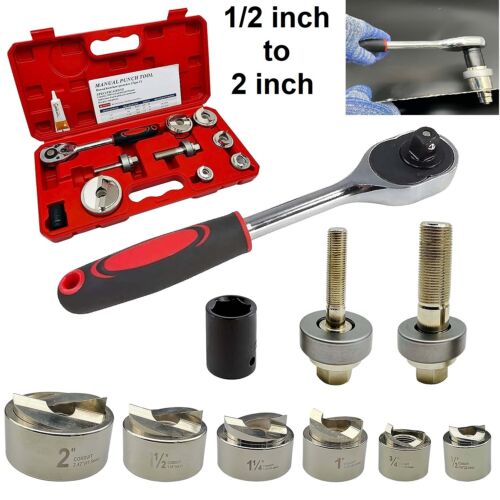 Manual Knockout Hole Punch Driver Kit Electrical Conduit KO Tool Set 1/2 to 2 in