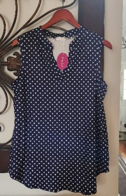 Halife Top for Women, Polka Dot Blue and  White Sleeveless Medium NWT