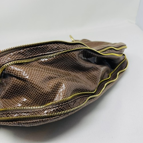 NEW Browns Deux Lux Brown Gold Vegan Leather Lizard Reptile Print Shoulder Bag - Foto 10 di 19