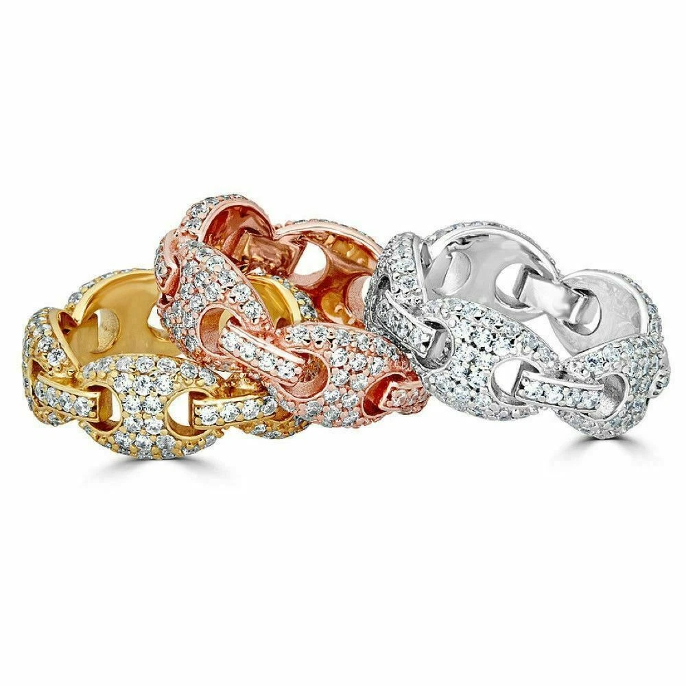 Solid 925 Silver Gucci CZ Bust Down Pinky RING 14k Gold Plated