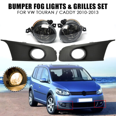 2x Bumper Driving Fog Lights & Cover Grilles Kit For VW TOURAN / CADDY 2010-2013