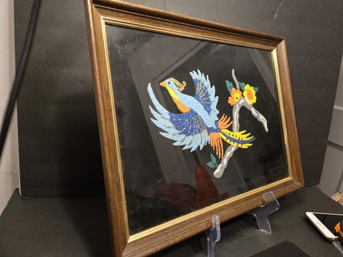 MCM Gravel Art Phoenix Bird On Branch Flowers Glitter Wall Art Framed 14"×18" - Picture 16 of 22