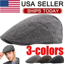 Hat Herringbone Ivy Hat Wool Stripe Gatsby Cap Golf Driving Flat Cabbie Newsboy