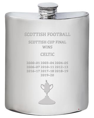 CELTIC FC Scottish Cup Total Wins History Pewter 6oz Flachmann