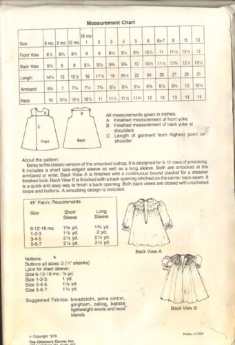 OOP CHILDREN'S CORNER Pattern BETSY Size 5-6-7 UNCUT - Picture 2 of 2