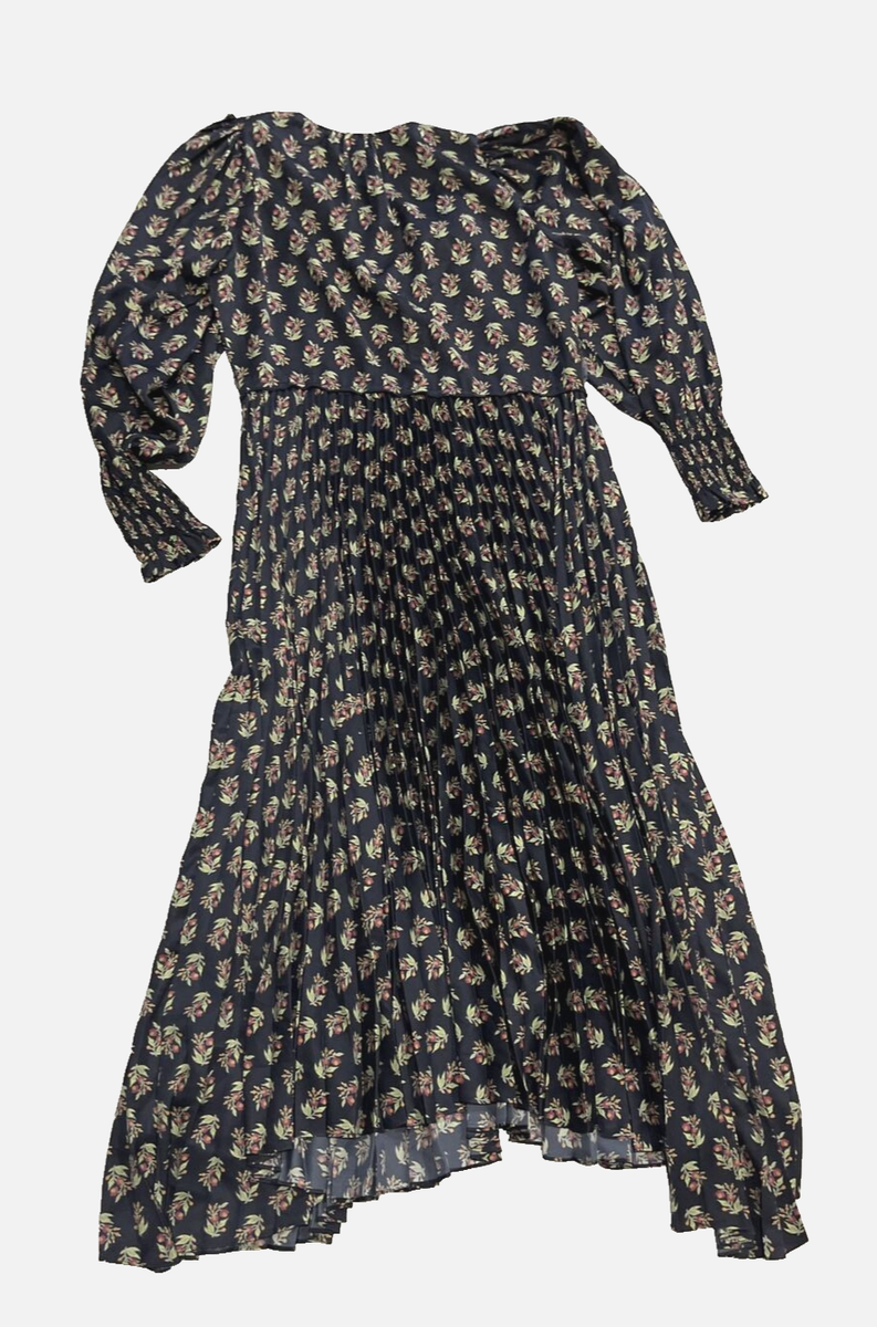 rebecca taylor zia fleur pleated dress Rebecca Taylor Zia Fleur Tie-Front Pleated Dress In Plum Combo - 40% Off