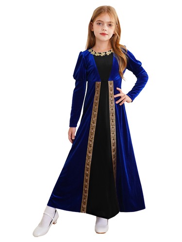Kids Girls Gown Prom Robe Retro Dress Patchwork Skirts Renaissance Costume Dance - Picture 11 of 67