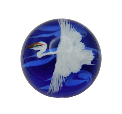 Lundberg Studios Daniel Salazar Art Glass Paperweight White Heron/Crane 1986