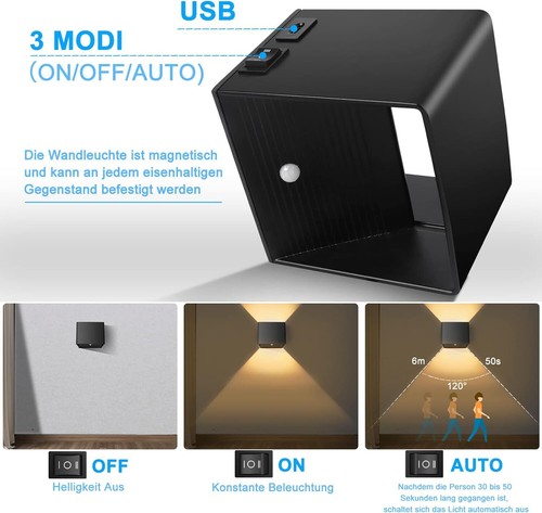 Wandlampe LED Wand Leuchte Lampe 5500mAh Akku außen/innen Wasserdicht Kabellose - Bild 11 von 24