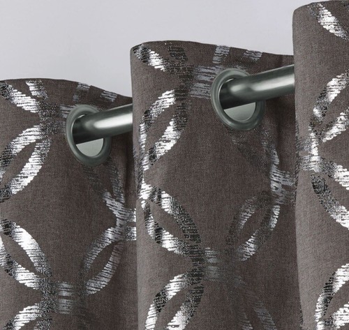 Exclusive Home Modo Metallic Geometric Top Curtain Panel 54”x84” Dark Gray - Picture 4 of 8