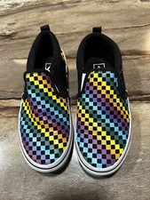 Vans Asher Slip On Rainbow Checkered Shoes Missy Youth Size 3