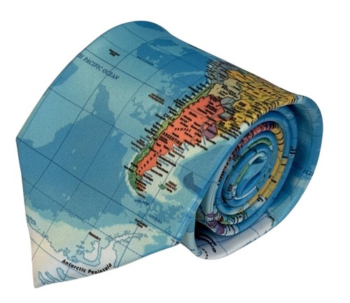 world map design mens tie blue designer necktie by Frederick Thomas - Picture 2 of 7