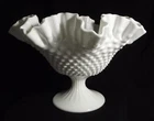 Vintage Fenton White Milk Glass Pedestal Bowl 6.75" Hobnail Ruffled Rim Vase