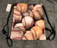 NWT Baseballs Drawstring Backpack Nap Sack Back Pack Gym Bag String Kyle embrdry