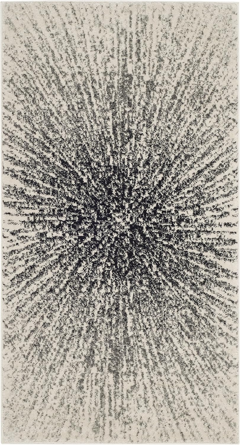 Evoke Abstract Burst Black Ivory 2x4 Non-Shedding Living Room Area Rug EVK228K