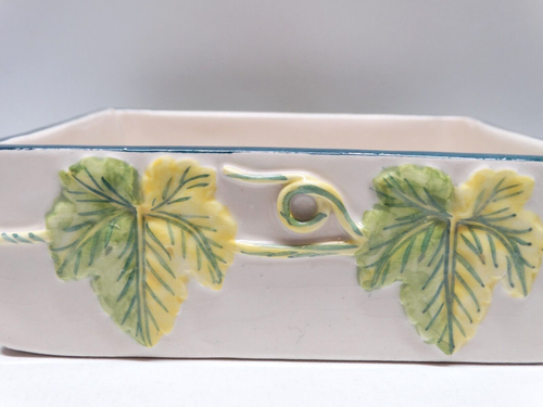 Vtg Ceramic Trinket Box Grape & Vine Design White w/Yellow & Green Italy Signed - Picture 4 of 12