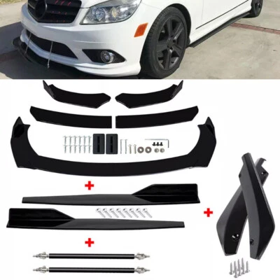 Glossy Black for Mercedes-Benz Front Bumper Lip Spoiler + Side Skirt + Rear Lip - Image 1 of 4