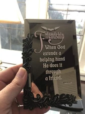 1993 Artmark Friendship Mirror Plaque – God’s Helping Hand Quote Frame Christian