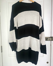 ASOS DESIGN Size M Black/Grey Striped Crew Neck Long Sleeve Mini Jumper Dress