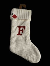Letter Initial "F  18" White Monogram Xmas Stocking Knitted Knit By: Target NWT