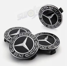 4X For Mercede 75mm Outer Diameter BLACK Alloy Wheel Rim Cover HupCaps Badge