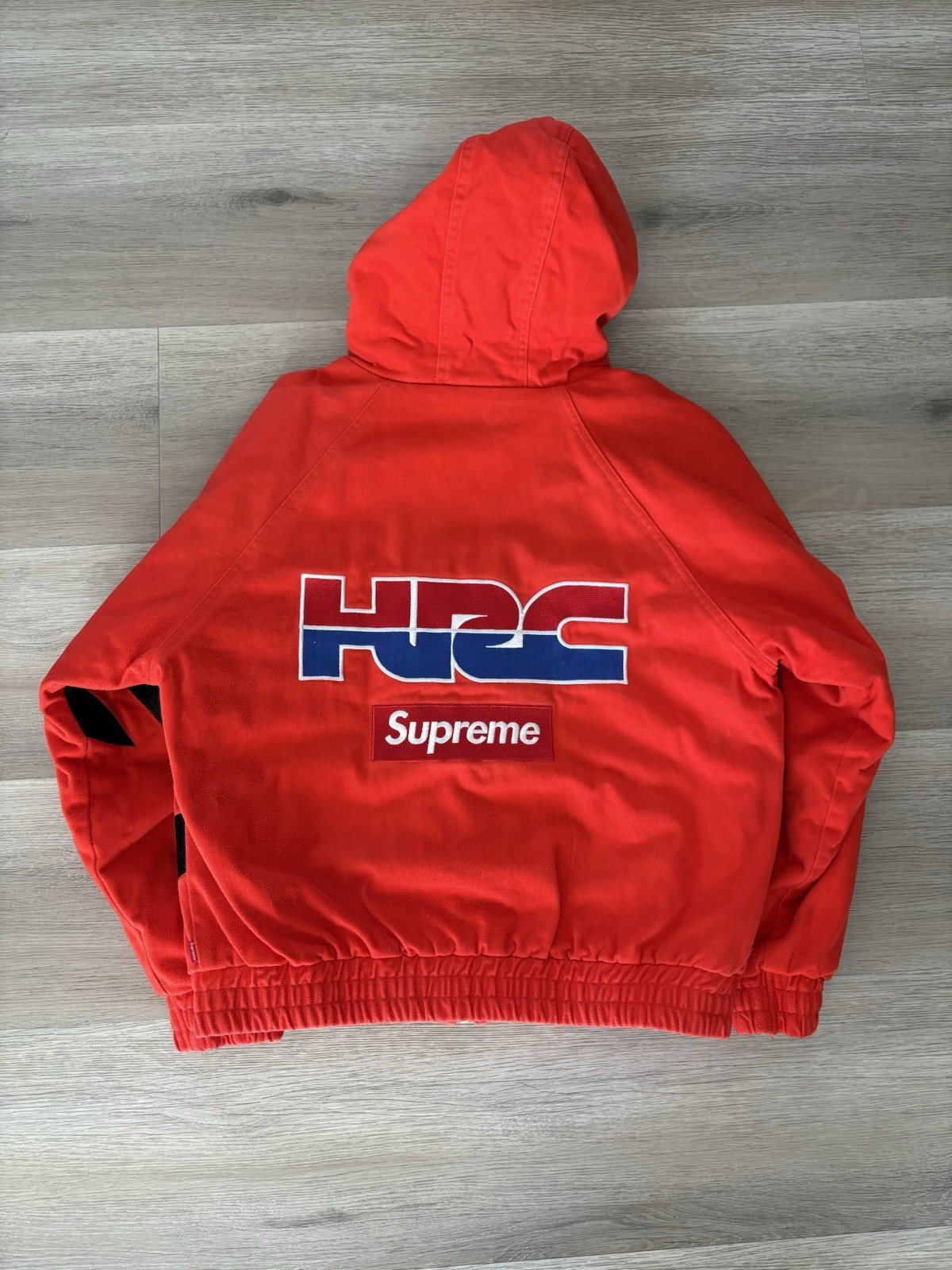 Supreme Honda Fox Racing Puffy Zip Up Hooded Jacket FW19 Size Medium Red image 2