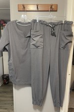 Cuddle Duds Climate Right Women  s XL Scrub Set GRAY 34x29 Elastic Waist Jogger