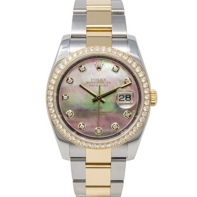 Rolex Datejust 36, 116243, Steel & Gold, Black Mother of Pearl Diamond Dial, ...