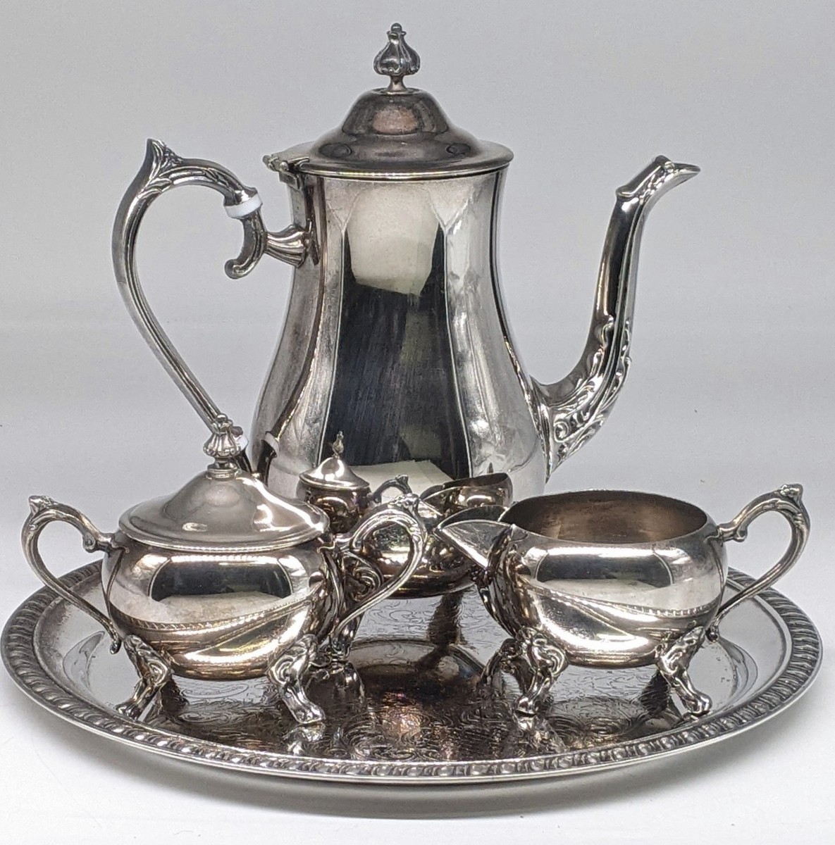 LEONARD Silver Plate Tea Coffee Tray Set Edwardian EUC Antique