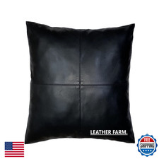 Leather Farm Thick Genuine Leather Pillow Cover Black Decorative For Couch