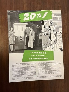 c.1940 O.D. Jennings & Co. Coin-Op Bottled Beveage Dispensers Brochure Vintage
