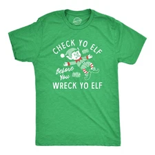 Mens Check Yo Elf Before You Wreck Yo Elf T Shirt Funny Drinking Xmas Elves Joke