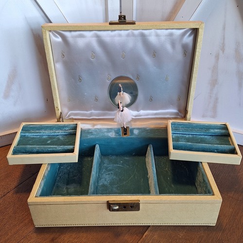MELE Vintage Ballerina Dance Music Jewelry Box Blue Velvet Lining w/Key (WORKS)