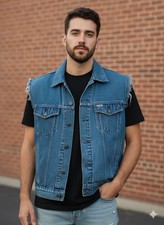 Levi Strauss Signature Men Vintage Cut Out Sleeves Denime Vest Size L