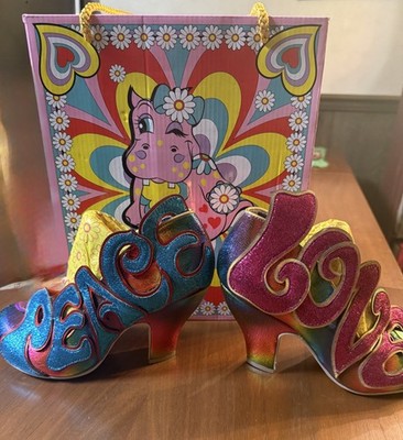 New Irregular Choice Retro Low Heel Pump ''Choose Love Turq & Pink Size 38