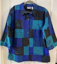 Chicos Design jacket women's 3 blue silk embroidered patchwork boho wearable art