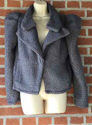NWT Express Gray Faux Fur w Metallic Thread Jacket with Pagoda Shoulders Sz M