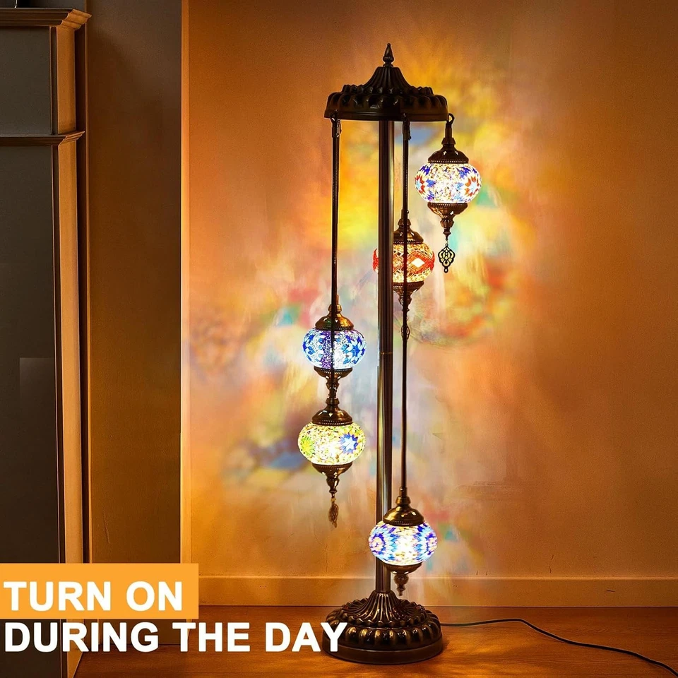 Hortsun Lámpara Turca Lámpara de Pie Marroquí Hecha a Mano Globo Salón Iluminación de Piso Bo Foto 4 de 4