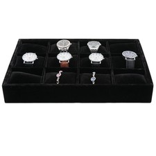 Jewelry Watch Tray Organizer Bracelets Display Case Holder, Black 12-Slots
