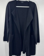 J.Crew 365 Cardigan Blazer Open Long Women's Size M Black Merino Wool Blend