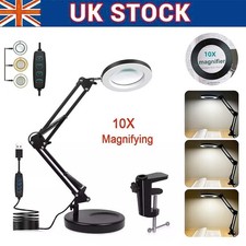 10X Magnifying Glass Desk Light Magnifier LED Lamp Reading Lamp With Base Clamp