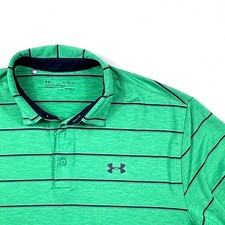 Under Armour HeatGear Striped Golf Polo Green Black Loose Fit Heat Gear Mens XL