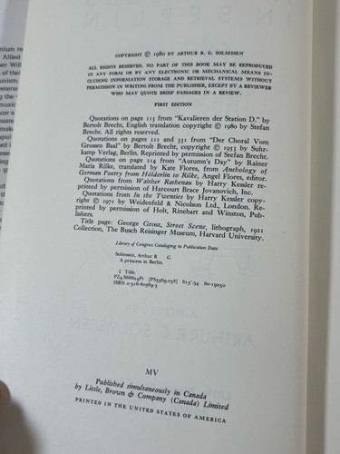 A Princess in Berlin by Arthur R. G. Solmssen 1980 First Edition HC - Picture 7 of 8