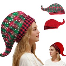 1Pcs Christmas Hat Plaid Snowflake Print Xmas Cap Festival Party Hat Dress Up