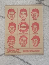 1964 Glo-Art Transfer-ette Iron Ons Chicago Cubs FULL Sheet Red Billy Williams