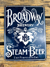 Vintage 12x9 Broadway Brewery Steam Beer Sf Porcelain Pump Station Gas Oil Sign Vintage 12x9 Broadway Brewery Steam Beer Sf Porcelain Pump Station Gas Oil Sign