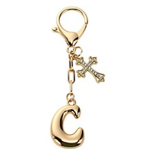 Bubble Initial Keychain with Cross - Gold Letter Bag Charms for Women, Cute P...