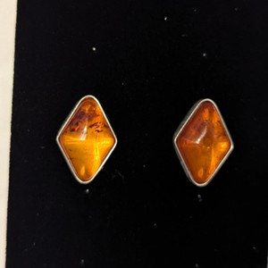 Amber Classic Dimond Shape Stud Earrings - Polish Baltic Amber